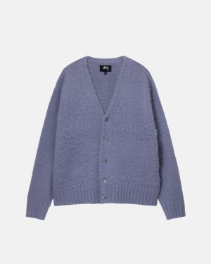 Purple Men's Stussy Brushed Cardigan Sweaters KSA | WBR-6687