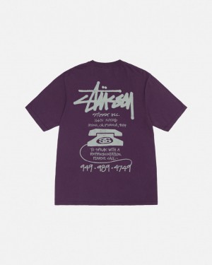 Purple Men's Stussy Old Phone Tee Pigment Dyed Tees KSA | SYP-2188