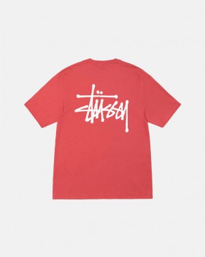 Red Men's Stussy Basic Stussy Tees KSA | IPM-4581