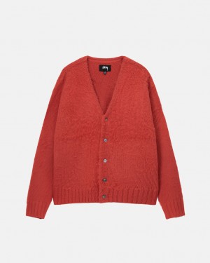 Red Men's Stussy Brushed Cardigan Sweaters KSA | ERB-7205