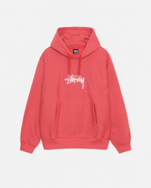 Red Men's Stussy Stock Logo Applique Hood Sweatshirts KSA | VKM-2046