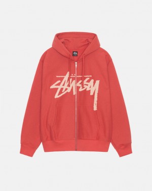 Red Men's Stussy Venus Zip Hood Sweatshirts KSA | LIN-1285