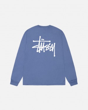 Royal Blue Men's Stussy Basic Stussy Ls Tees KSA | YLO-6017