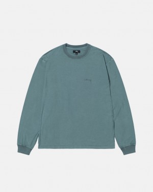 Turquoise Men's Stussy Lazy Ls Tees KSA | IEA-6267