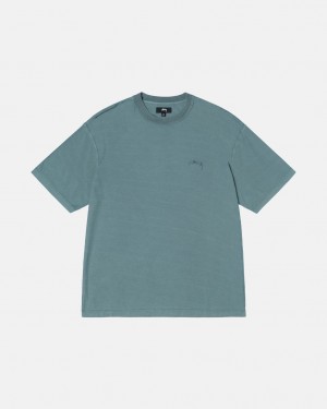 Turquoise Men's Stussy Pig. Dyed Inside Out Crew Tees KSA | LPP-6510