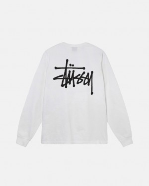 White Men's Stussy Basic Stussy Ls Tees KSA | GRX-4623