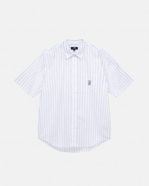 White Men's Stussy Boxy Striped Shirts KSA | DQD-1882