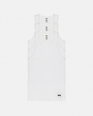 White Men's Stussy Stussy Tank Undershirt Shirts KSA | SXK-2913