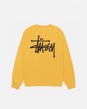 Yellow Men's Stussy Basic Stussy Crew Pigment Dyed Sweatshirts KSA | CHW-0805