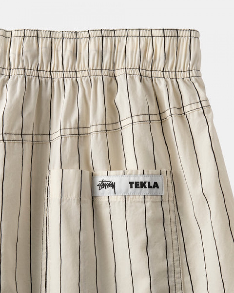 Beige Men's Stussy Tekla Poplin Pyjama Shorts KSA | WLW-5997