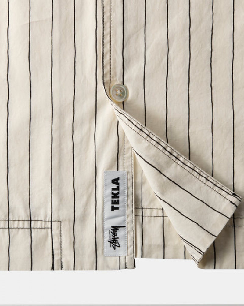 Beige Men's Stussy Tekla Poplin Pyjama Shirts KSA | YNS-0443