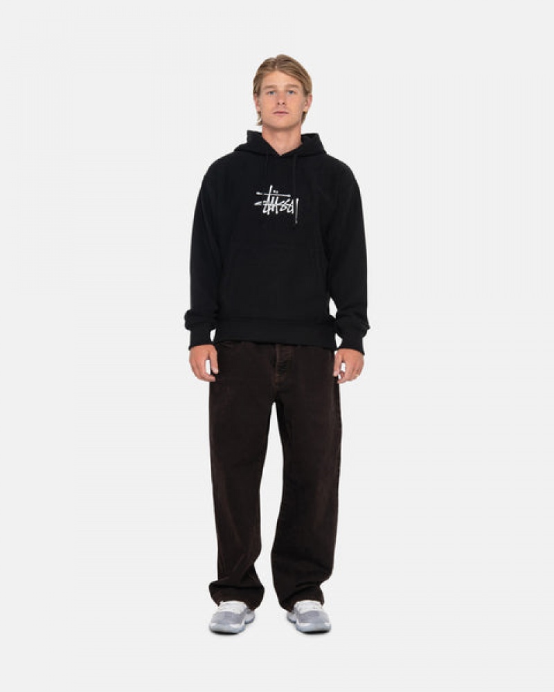 Black Men's Stussy Basic Applique Hoodie KSA | BVG-0793