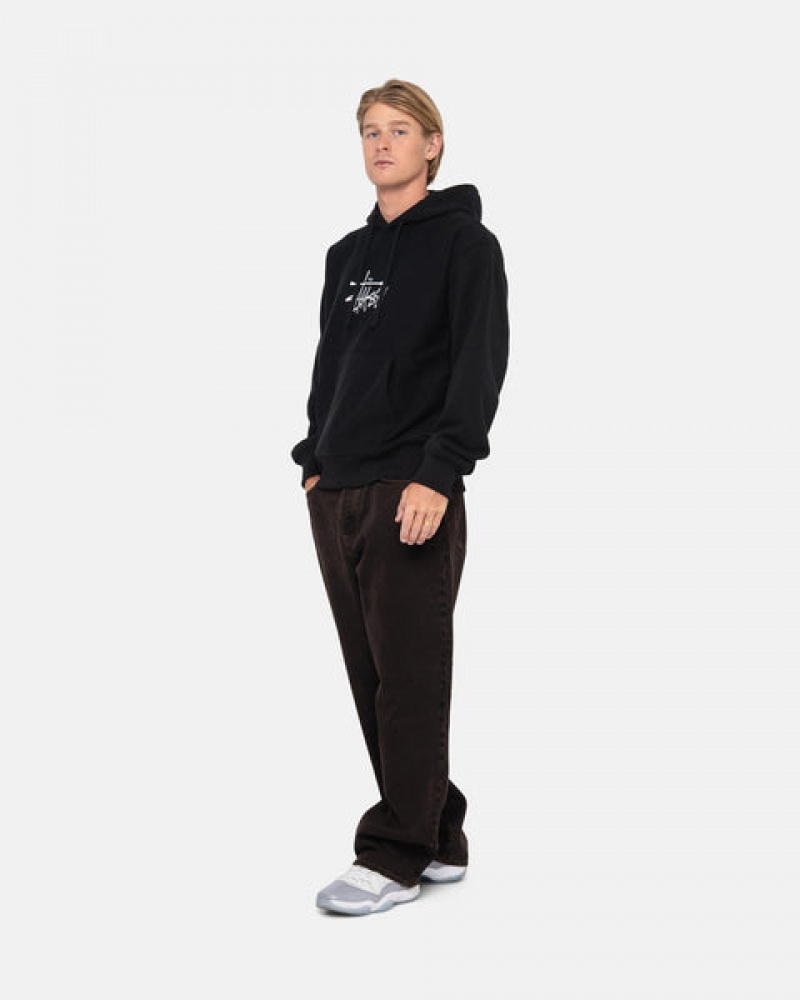 Black Men's Stussy Basic Applique Hoodie KSA | BVG-0793