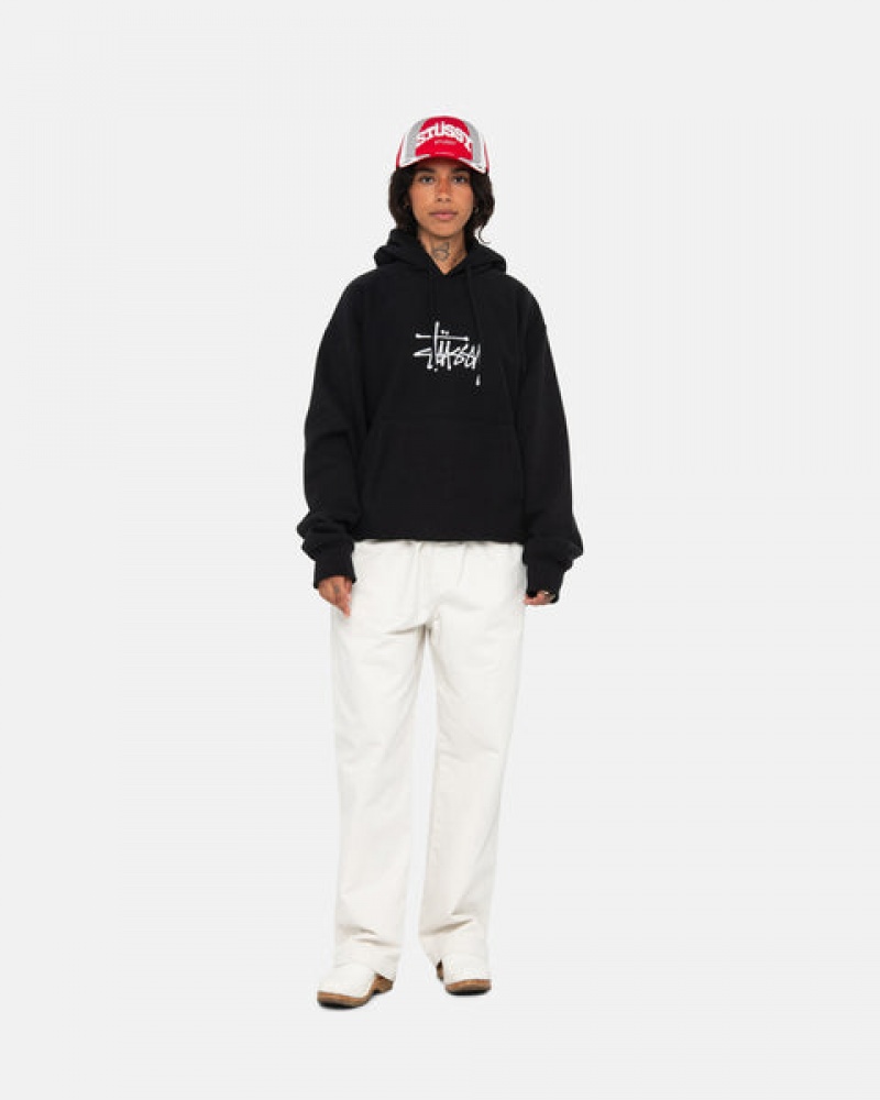 Black Men's Stussy Basic Applique Hoodie KSA | BVG-0793