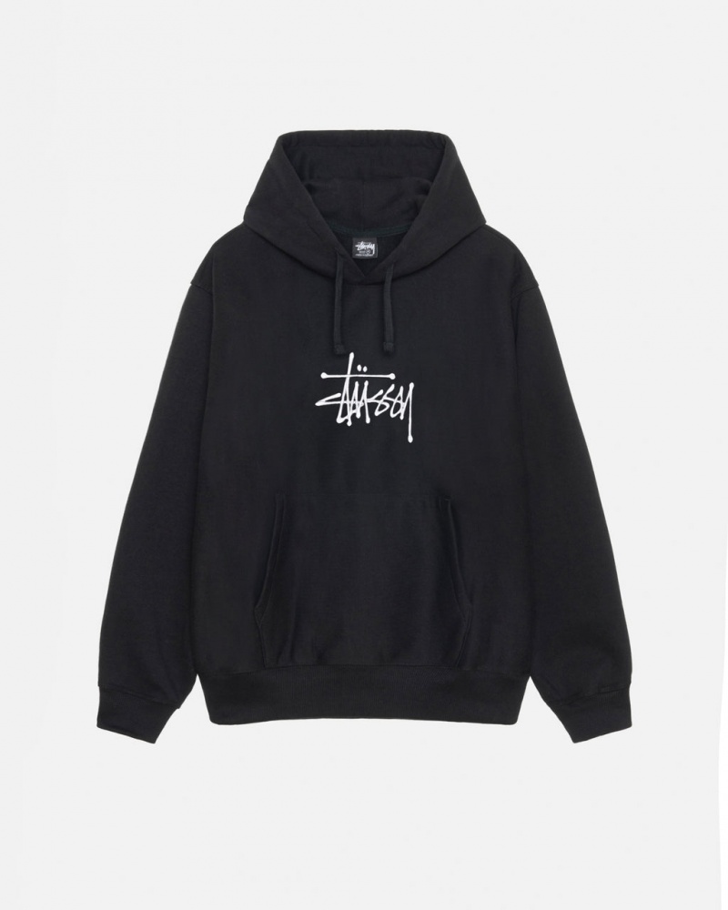 Black Men\'s Stussy Basic Applique Hoodie KSA | BVG-0793