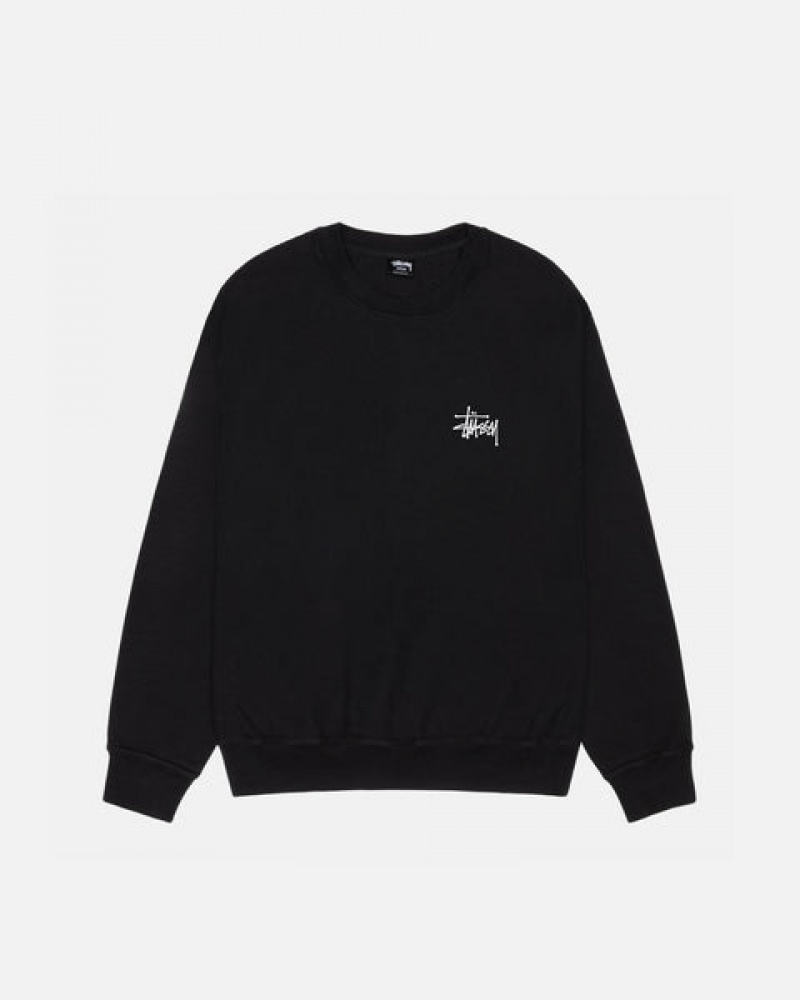 Black Men's Stussy Basic Stüssy Pigment Dyed Crew Sweatshirts KSA | FXN-0896