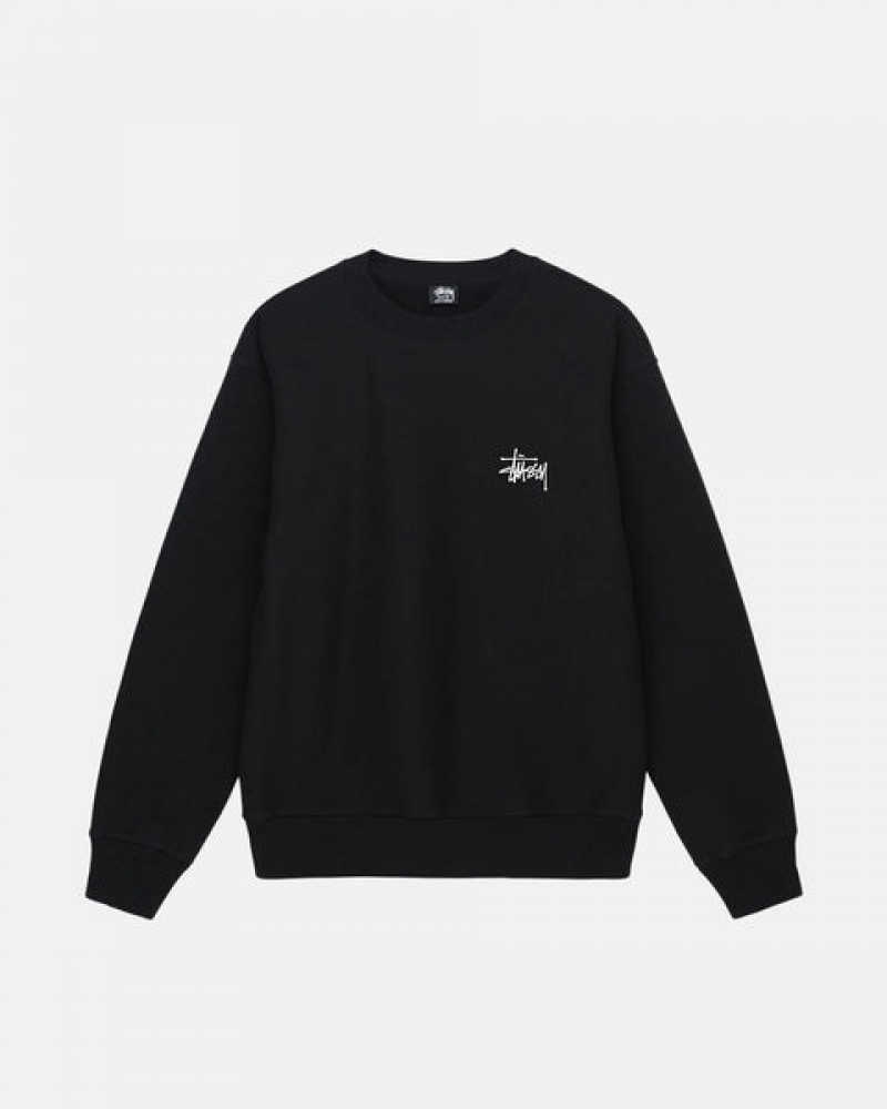 Black Men's Stussy Basic Stussy Crew Sweatshirts KSA | HWP-2966