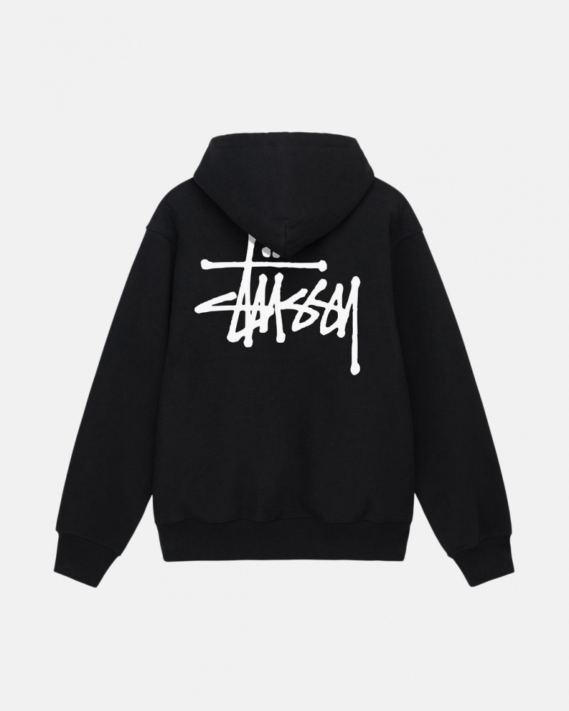 Black Men\'s Stussy Basic Stussy Hoodie KSA | IYR-6282