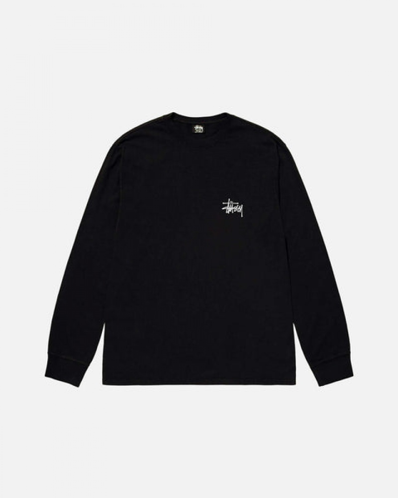 Black Men's Stussy Basic Stussy Ls Tees KSA | FJD-2426