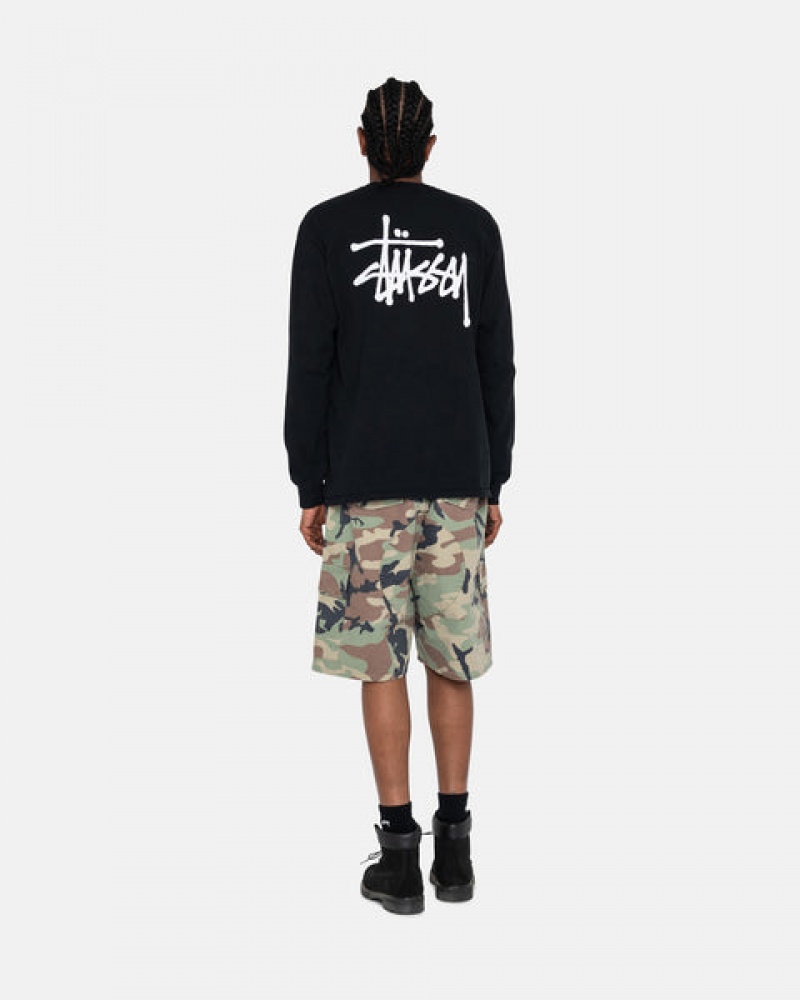 Black Men's Stussy Basic Stussy Ls Tees KSA | FJD-2426