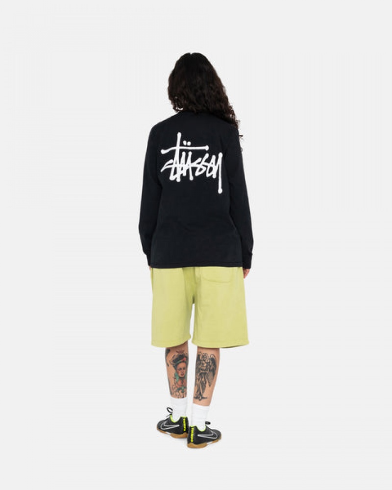 Black Men's Stussy Basic Stussy Ls Tees KSA | FJD-2426