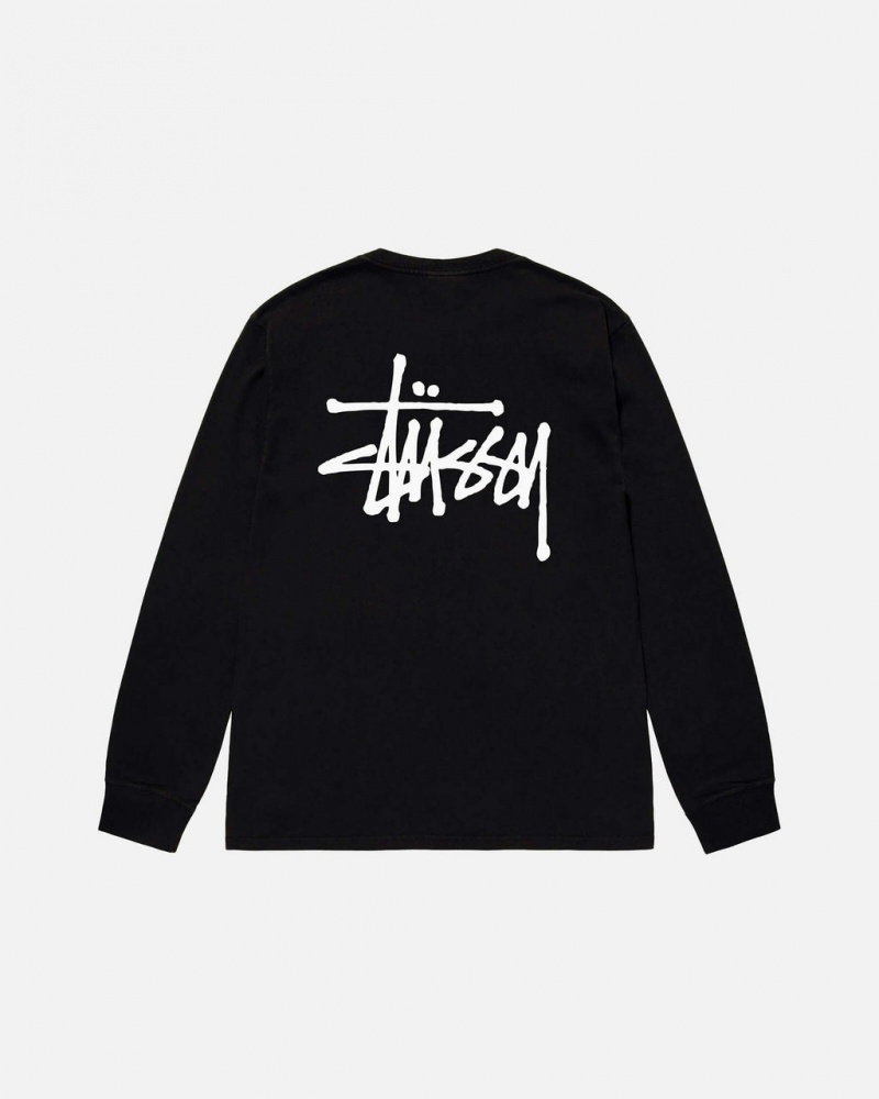 Black Men\'s Stussy Basic Stussy Ls Tees KSA | FJD-2426