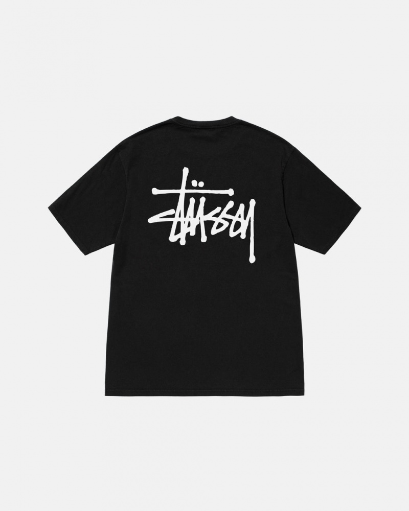 Black Men\'s Stussy Basic Stussy Pigment Dyed Tees KSA | UAO-5654