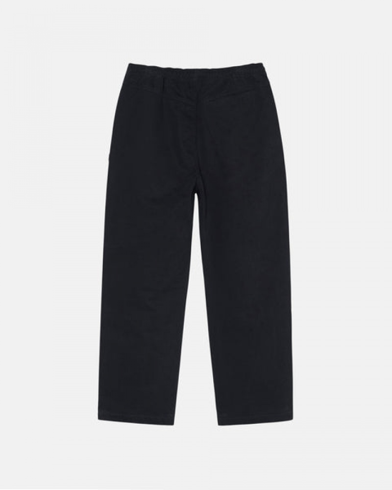 Black Men's Stussy Beach Pant Brushed Cotton Pants KSA | POG-9117