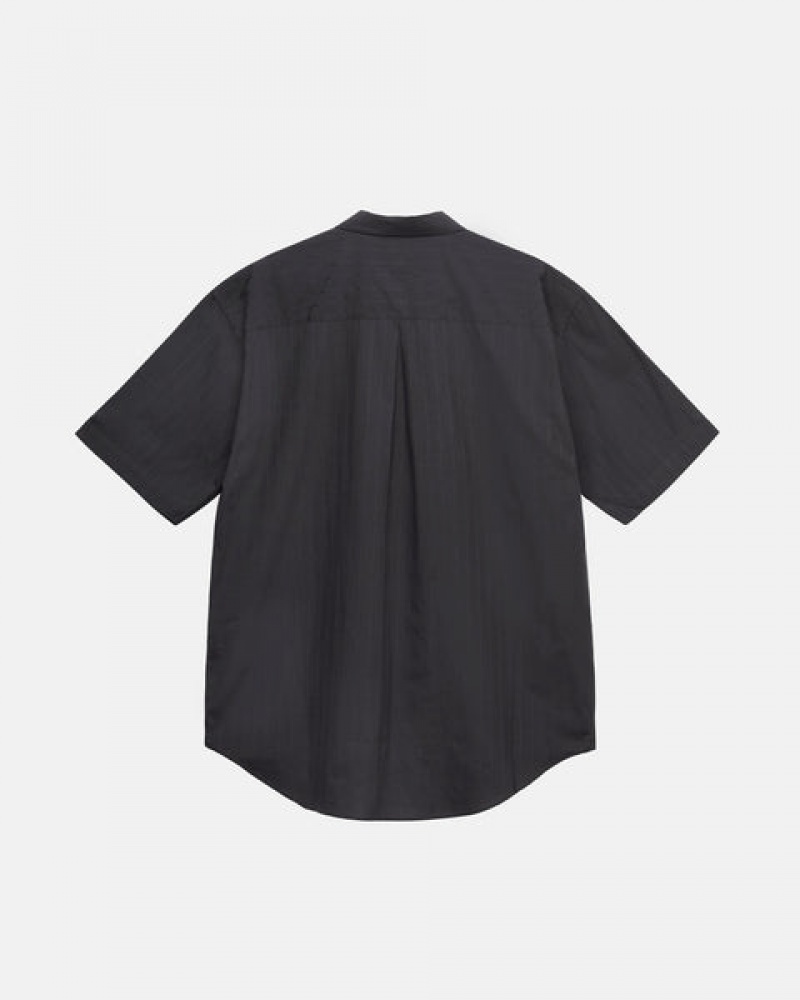 Black Men's Stussy Boxy Striped Shirts KSA | MYM-4636