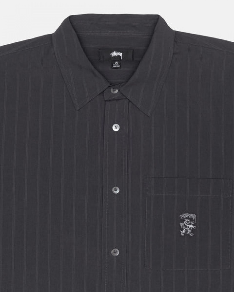 Black Men's Stussy Boxy Striped Shirts KSA | MYM-4636