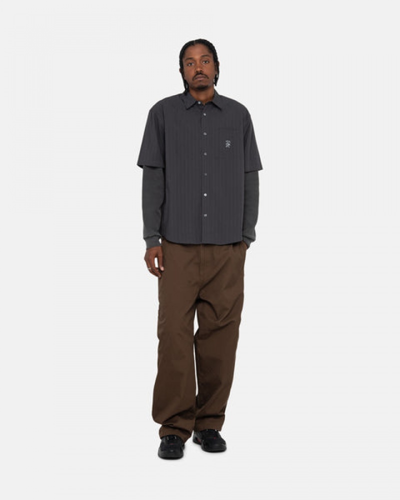 Black Men's Stussy Boxy Striped Shirts KSA | MYM-4636