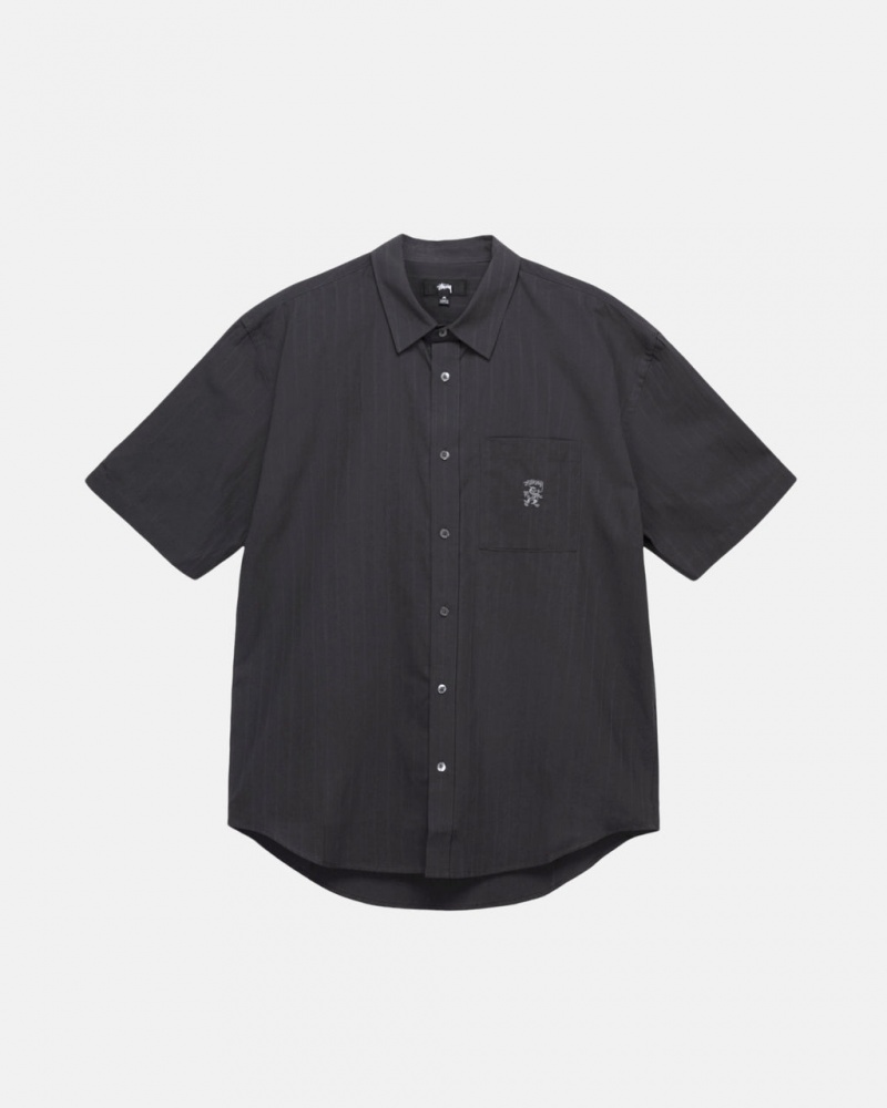 Black Men\'s Stussy Boxy Striped Shirts KSA | MYM-4636