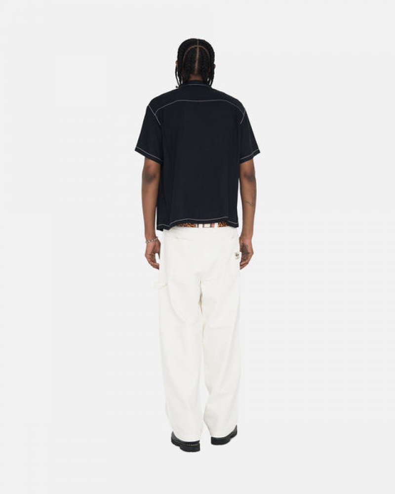 Black Men's Stussy Contrast Pick Stitched Shirts KSA | RSK-8258