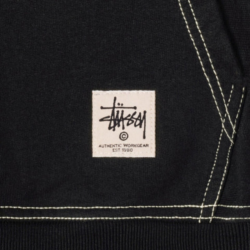 Black Men's Stussy Contrast Stitch Label Hoodie KSA | ABV-9392