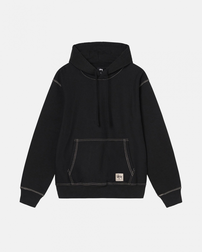 Black Men\'s Stussy Contrast Stitch Label Hoodie KSA | ABV-9392