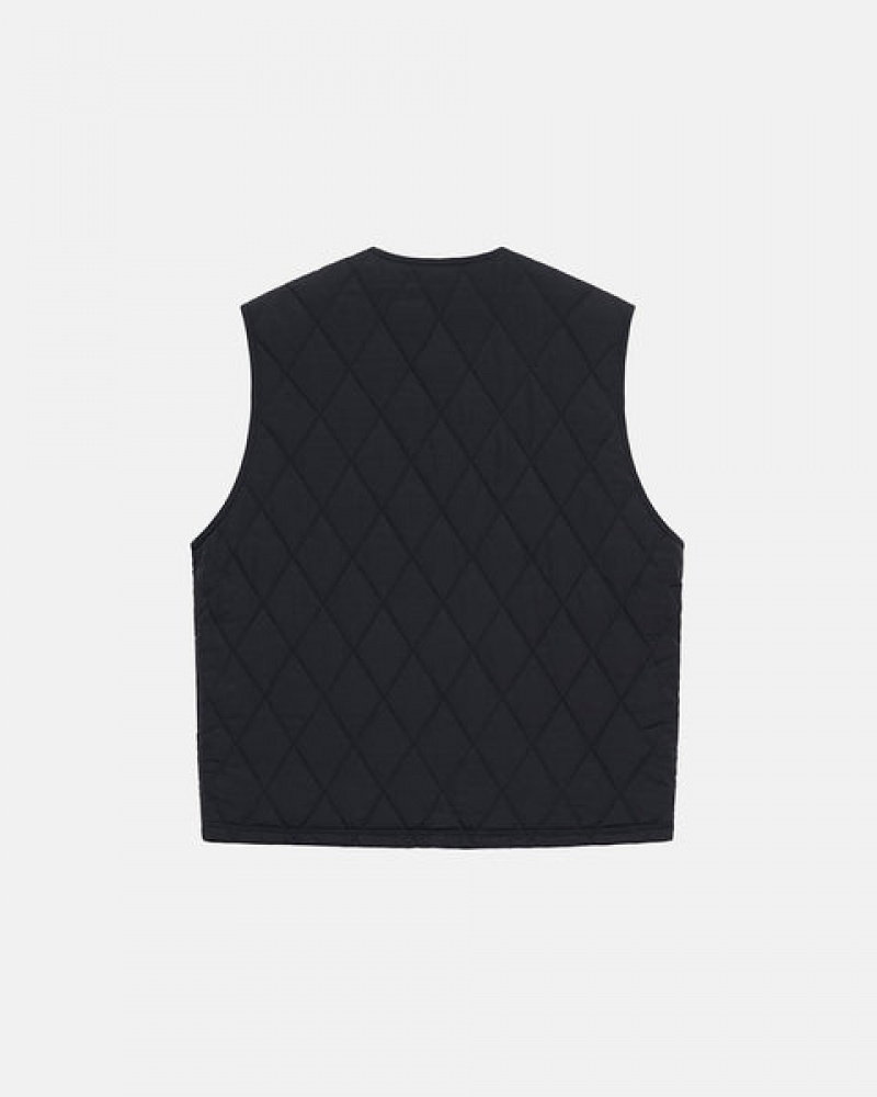 Black Men's Stussy Diamond Quilted Vest KSA | QTI-4900