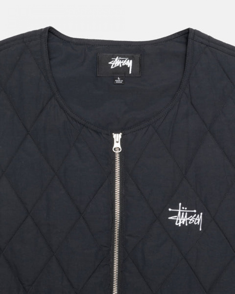 Black Men's Stussy Diamond Quilted Vest KSA | QTI-4900