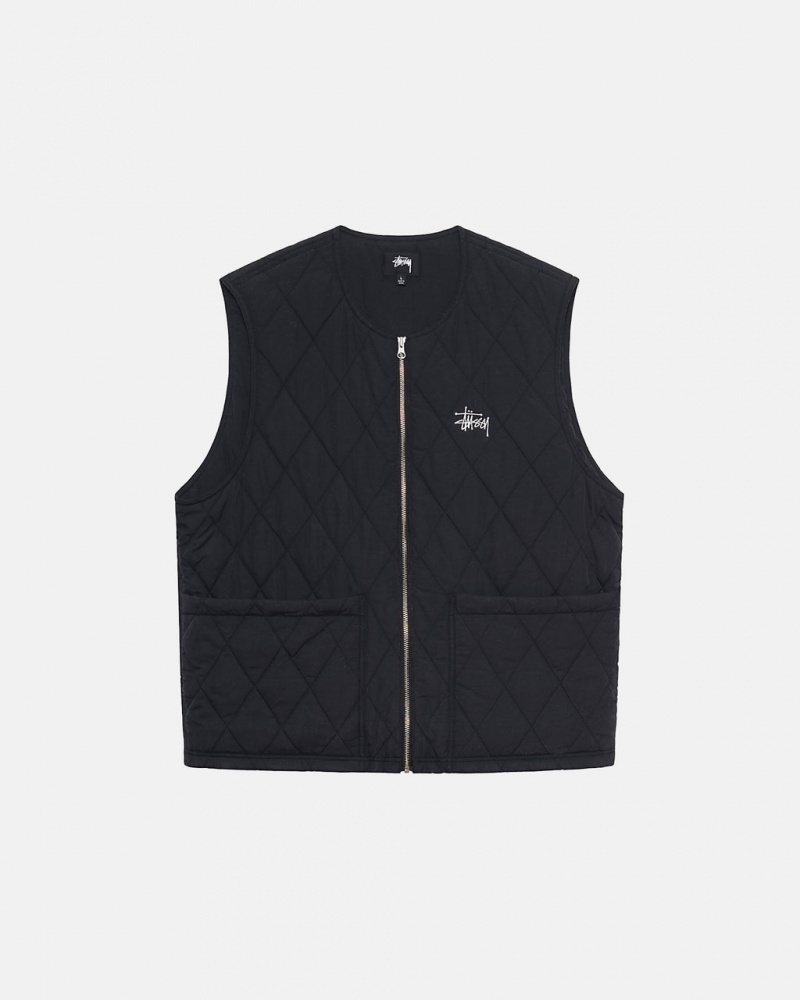 Black Men\'s Stussy Diamond Quilted Vest KSA | QTI-4900