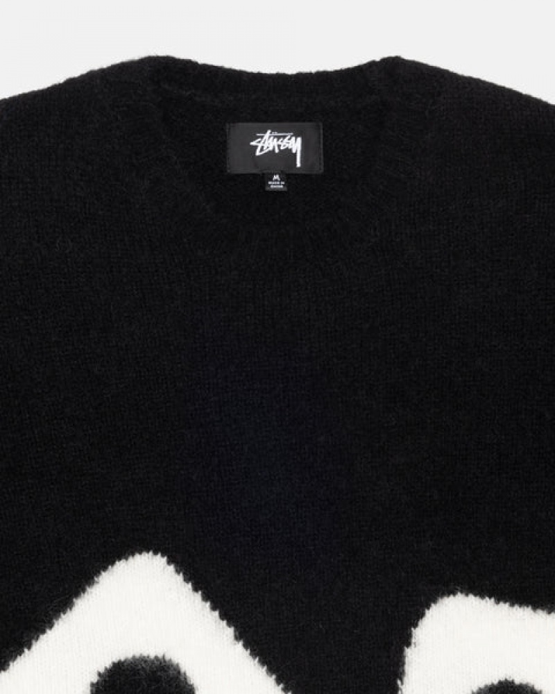 Black Men's Stussy Dice Fuzzy Crew Sweaters KSA | RDD-6572