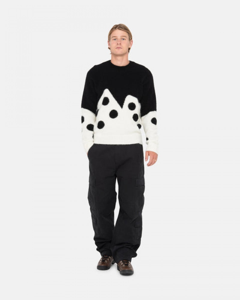 Black Men's Stussy Dice Fuzzy Crew Sweaters KSA | RDD-6572