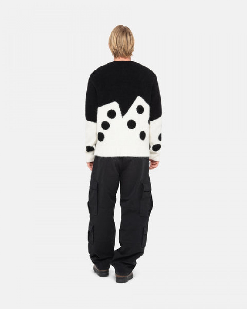 Black Men's Stussy Dice Fuzzy Crew Sweaters KSA | RDD-6572