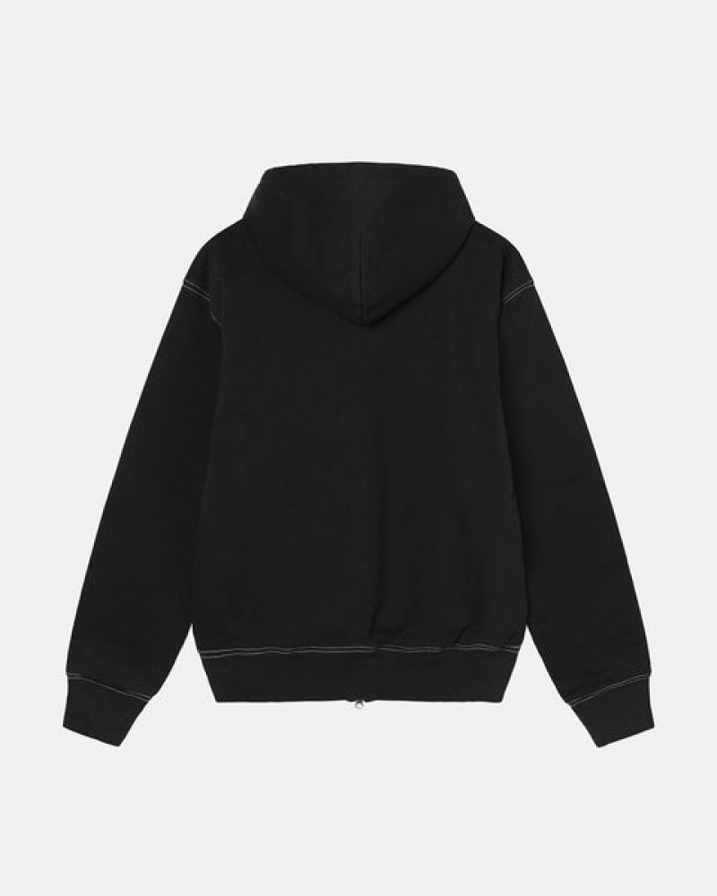 Black Men's Stussy Double Face Label Zip Hoodie KSA | CKO-6362