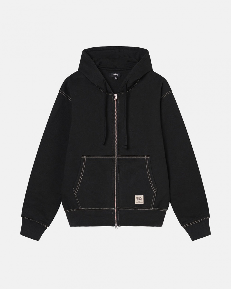 Black Men\'s Stussy Double Face Label Zip Hoodie KSA | CKO-6362