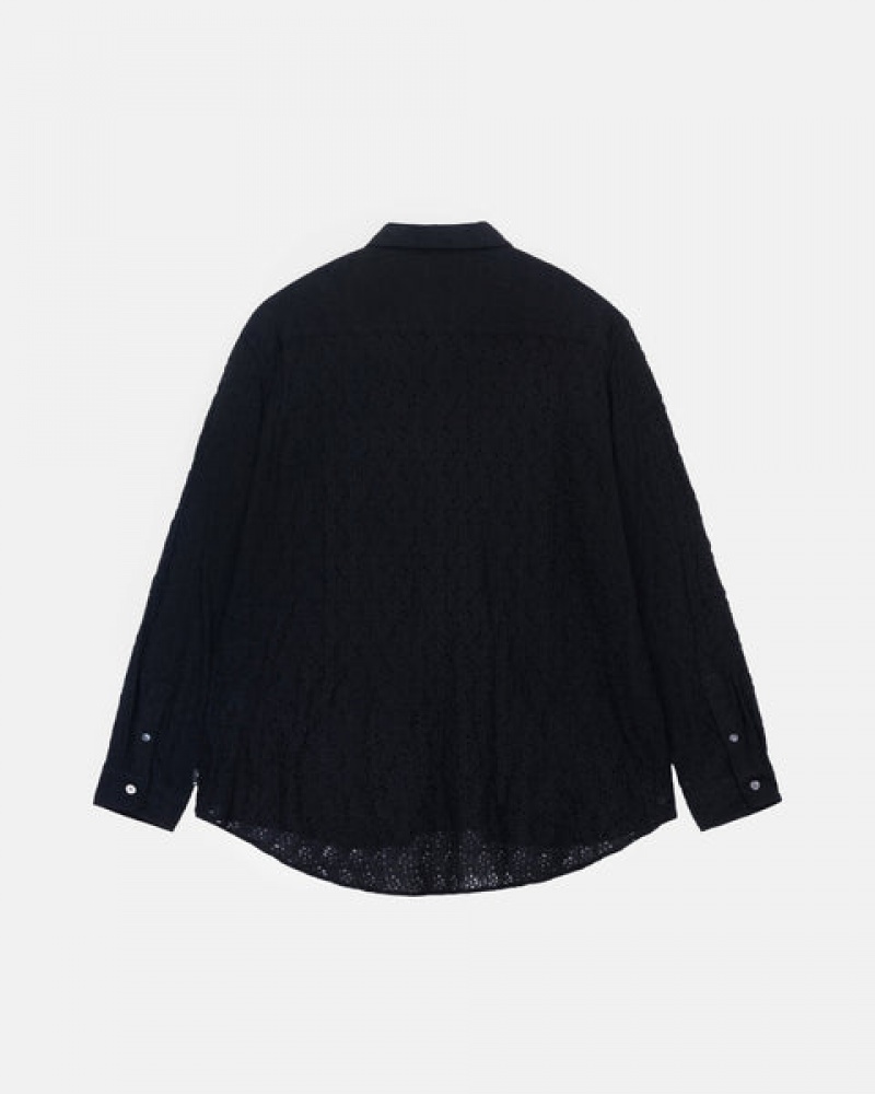 Black Men's Stussy Lace Ls Shirts KSA | UKJ-2247