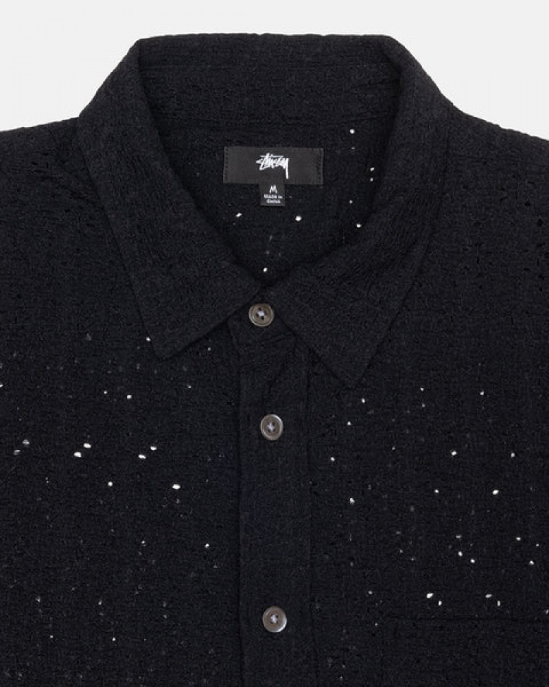 Black Men's Stussy Lace Ls Shirts KSA | UKJ-2247