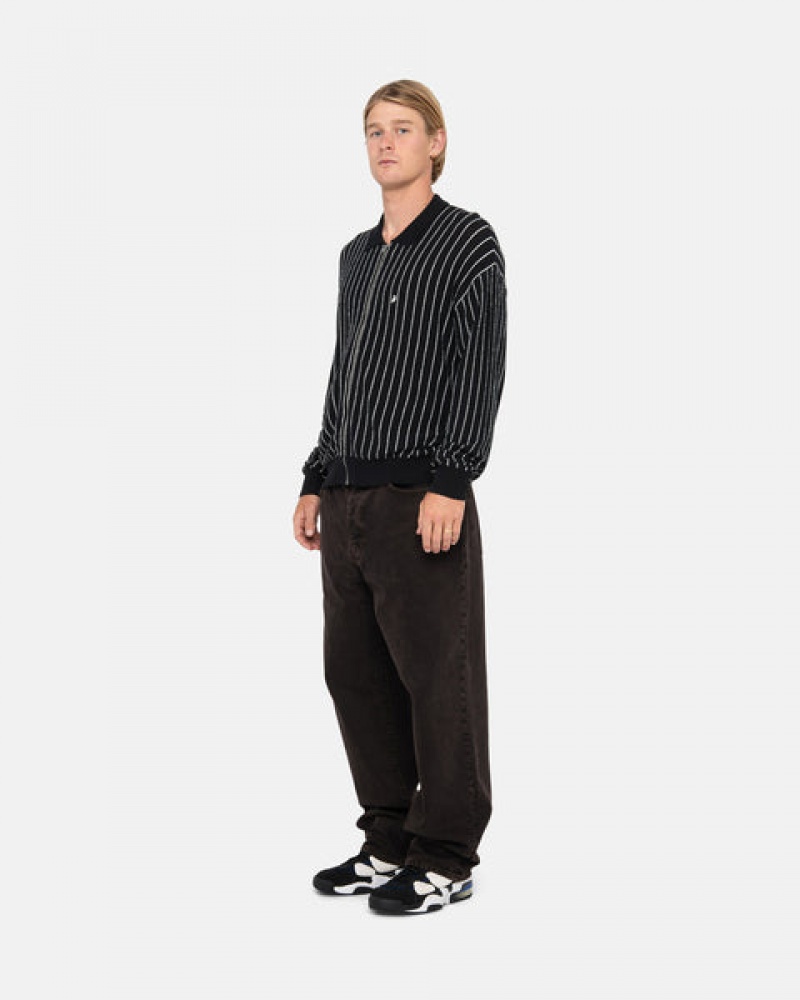 Black Men's Stussy Light Weight Ls Zip Polo Shirts KSA | CAC-9432