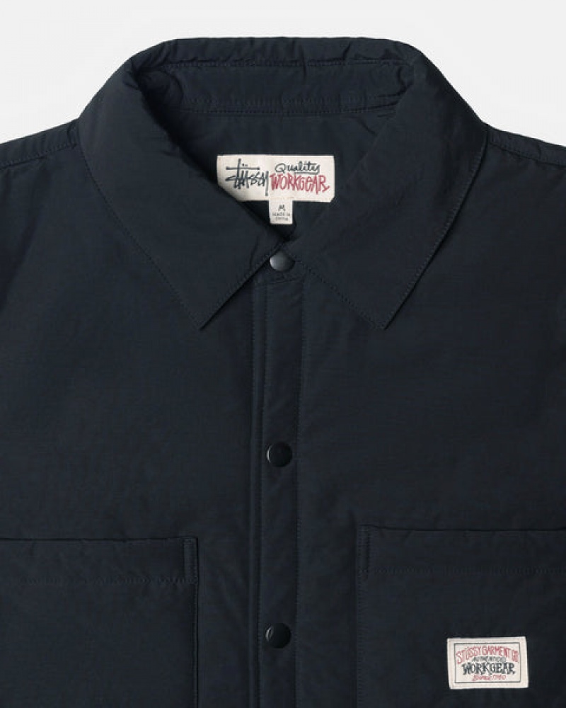 Black Men's Stussy Padded Tech Over Shirt Jackets KSA | XSZ-8940