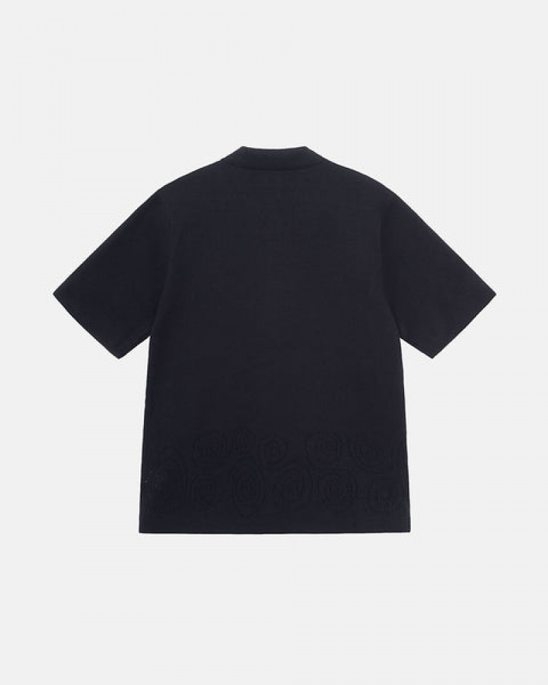 Black Men's Stussy Perforated Swirl Knit Shirts KSA | AWQ-4827