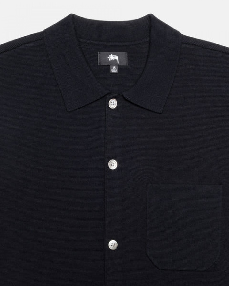 Black Men's Stussy Perforated Swirl Knit Shirts KSA | AWQ-4827