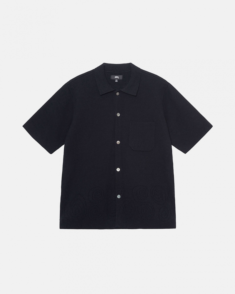 Black Men\'s Stussy Perforated Swirl Knit Shirts KSA | AWQ-4827